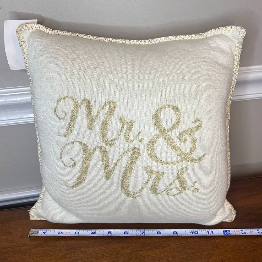 Elegant Mr. & Mrs. Pillow - Cream and Gold